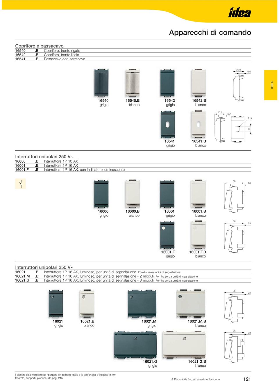 B 16001.F 16001.F.B Interruttori unipolari 50 V~ 1601.B Interruttore 1P 16 AX, luminoso, per unità di segnalazione. Fornito senza unità di segnalazione 1601.M.