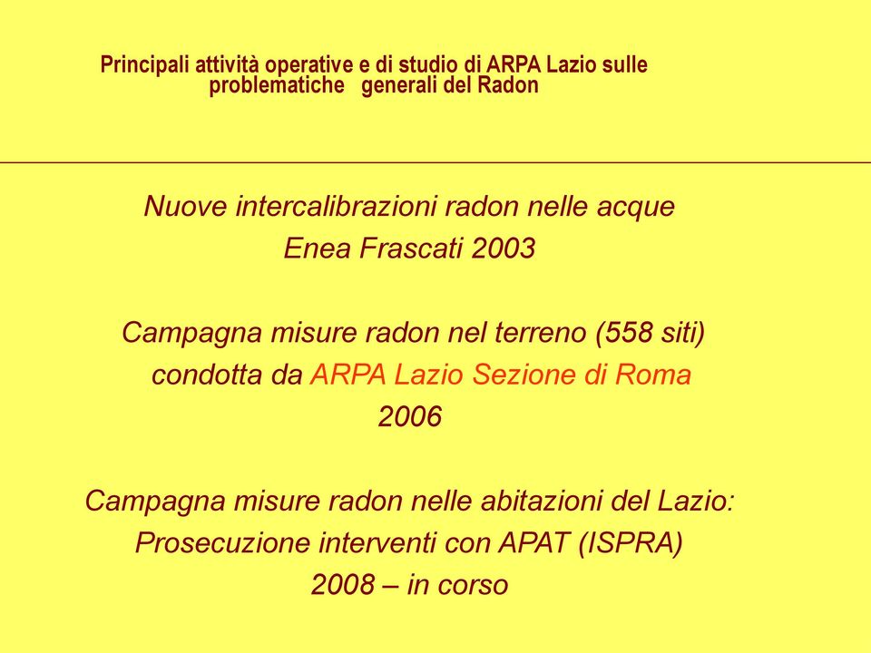 radon nel terreno (558 siti) condotta da ARPA Lazio Sezione di Roma 2006 Campagna