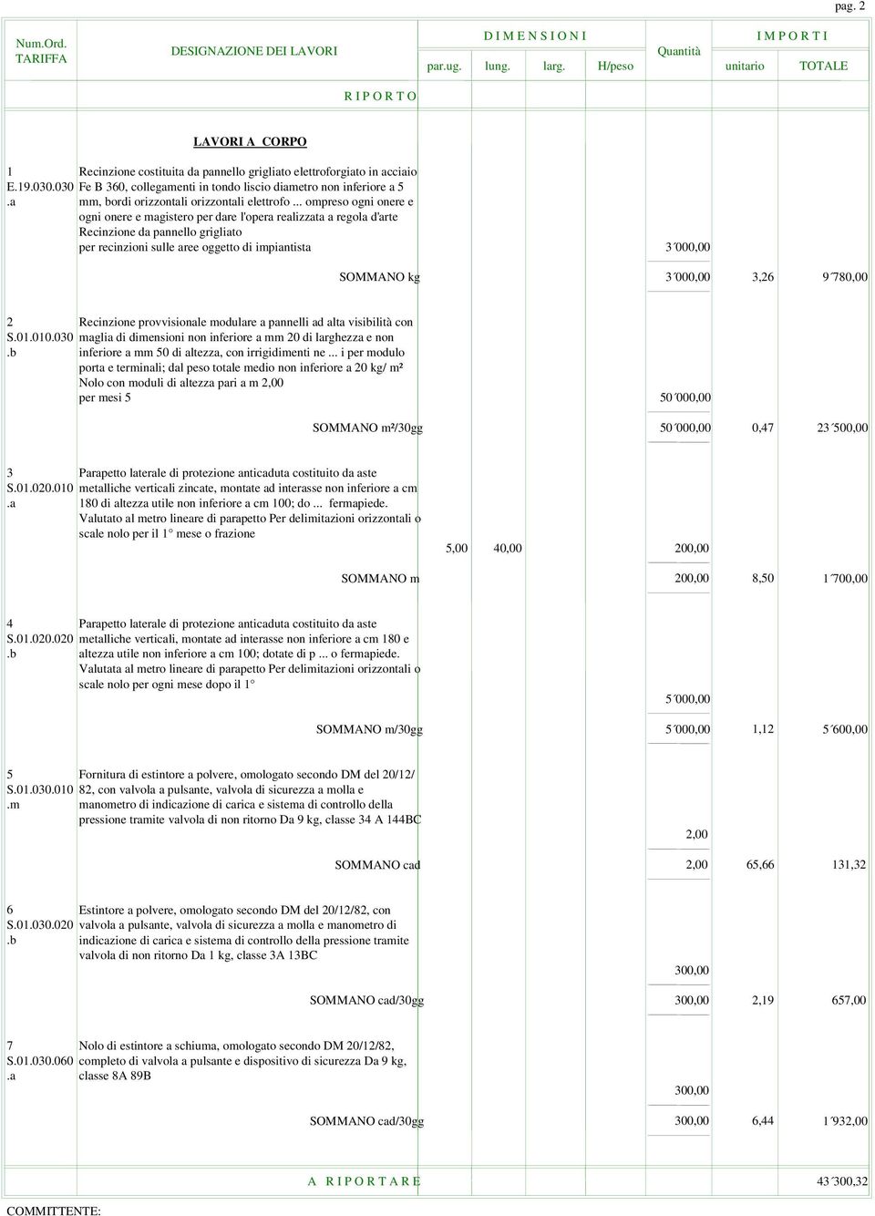 .. ompreso ogni onere e ogni onere e magistero per dare l'opera realizzata a regola d'arte Recinzione da pannello grigliato per recinzioni sulle aree oggetto di impiantista 3 000,00 SOMMANO kg 3