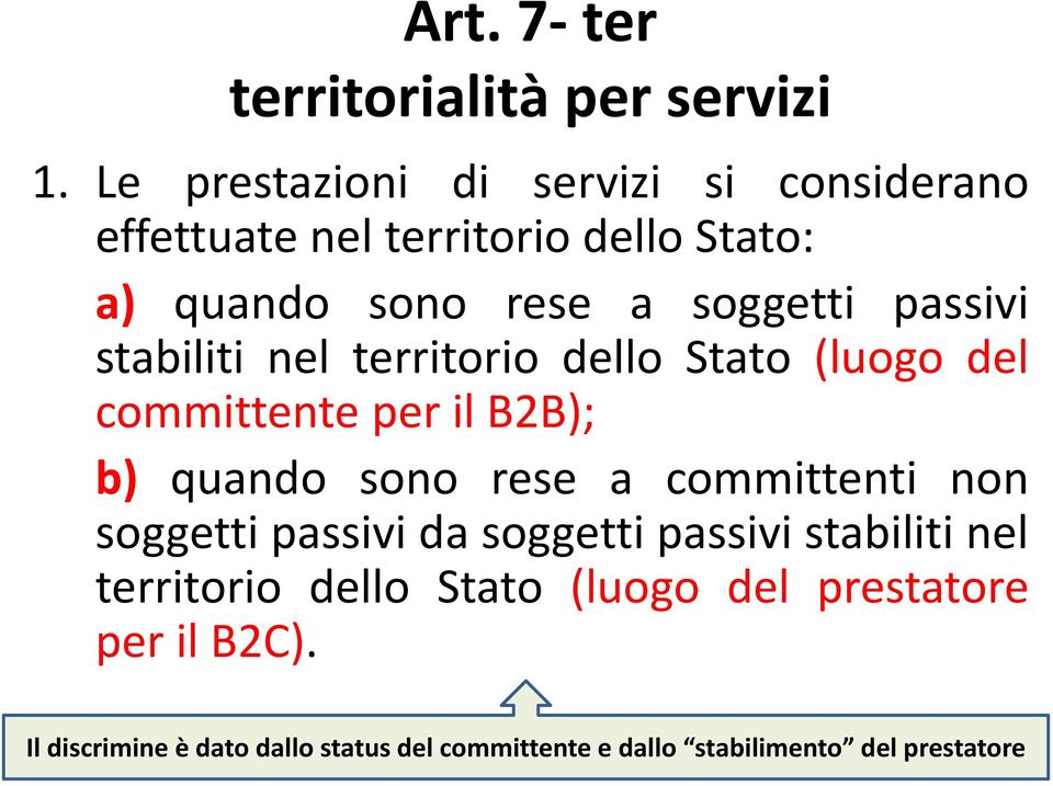 passivi stabiliti nel territorio dello Stato (luogo del committente per il B2B); b) quando sono rese a committenti