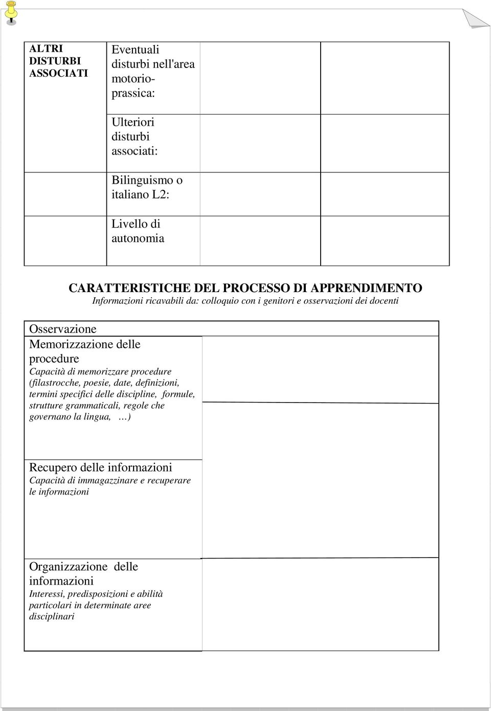 procedure (filastrocche, poesie, date, definizioni, termini specifici delle discipline, formule, strutture grammaticali, regole che governano la lingua, ) Recupero delle