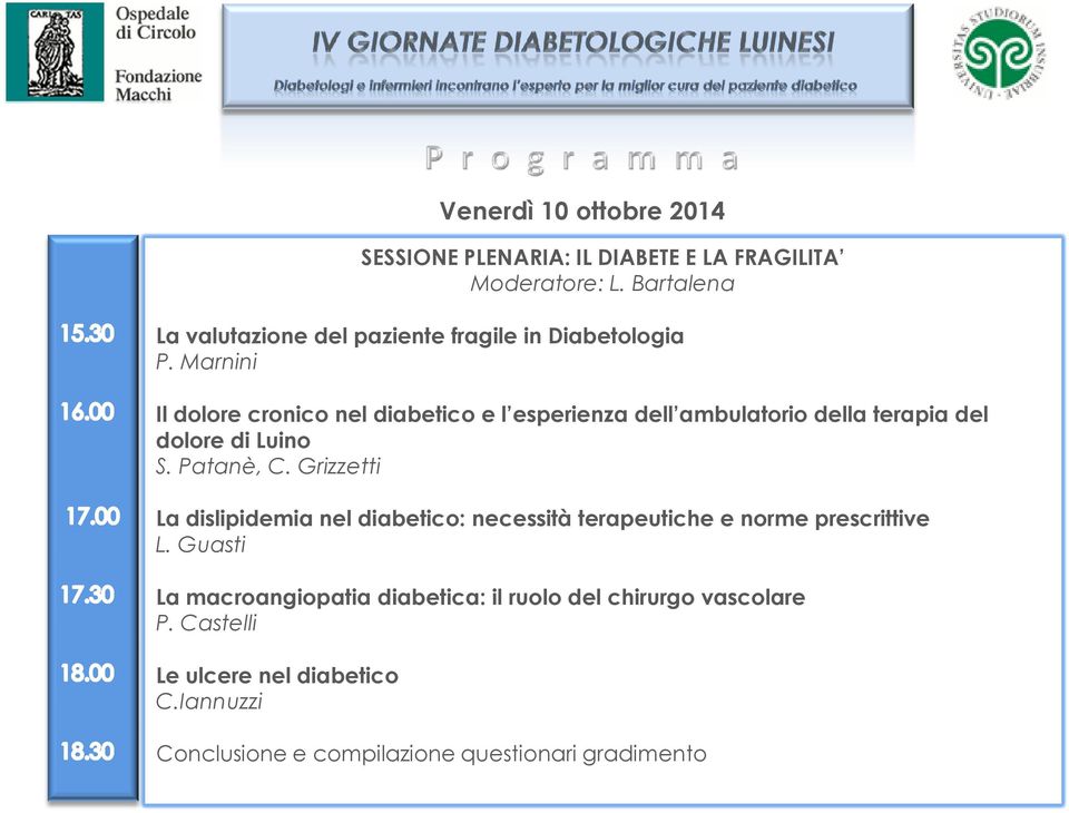 Marnini Il dolore cronico nel diabetico e l esperienza dell ambulatorio della terapia del dolore di Luino S. Patanè, C.