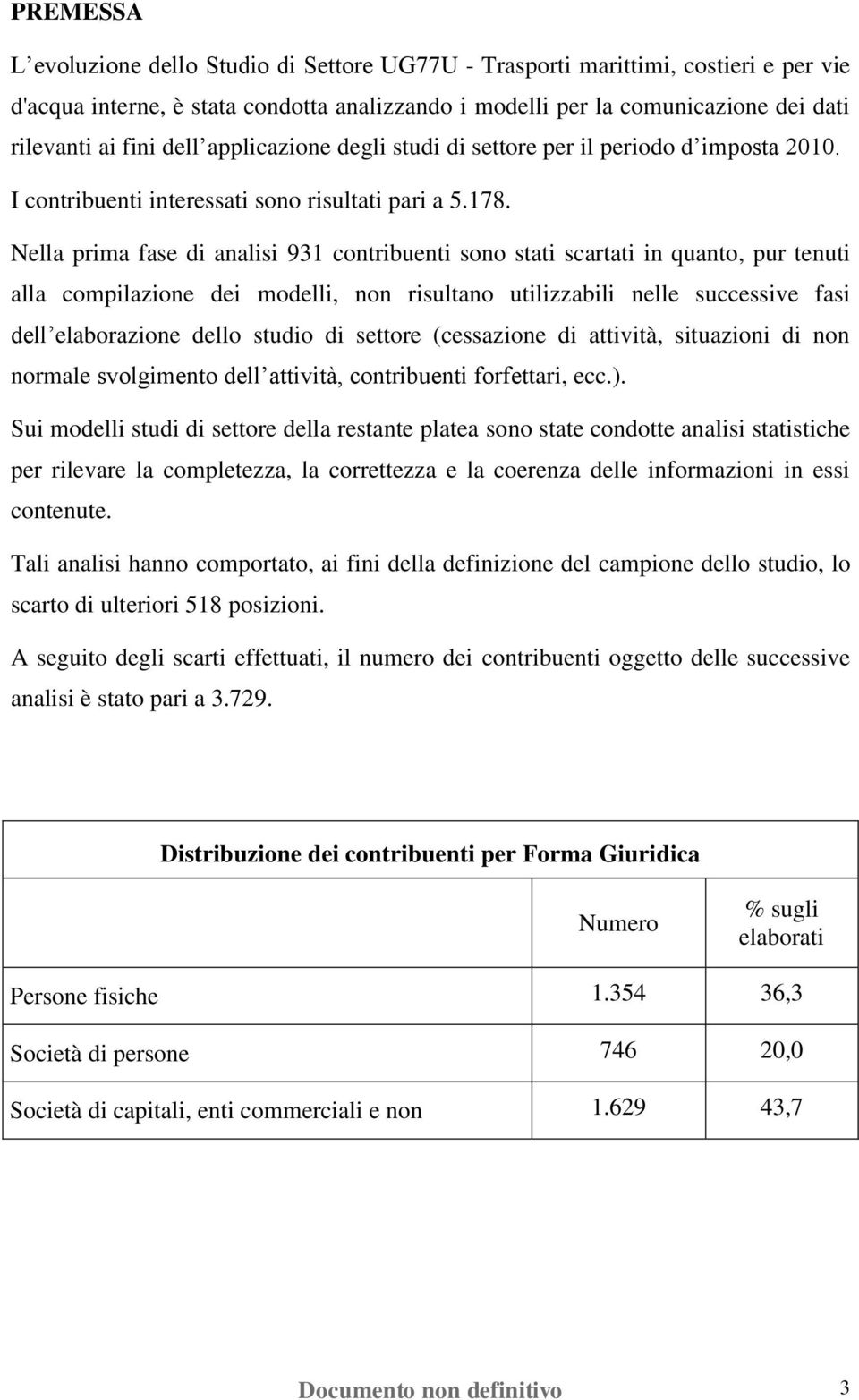 Nella prima fase di analisi 931 contribuenti sono stati scartati in quanto, pur tenuti alla compilazione dei modelli, non risultano utilizzabili nelle successive fasi dell elaborazione dello studio