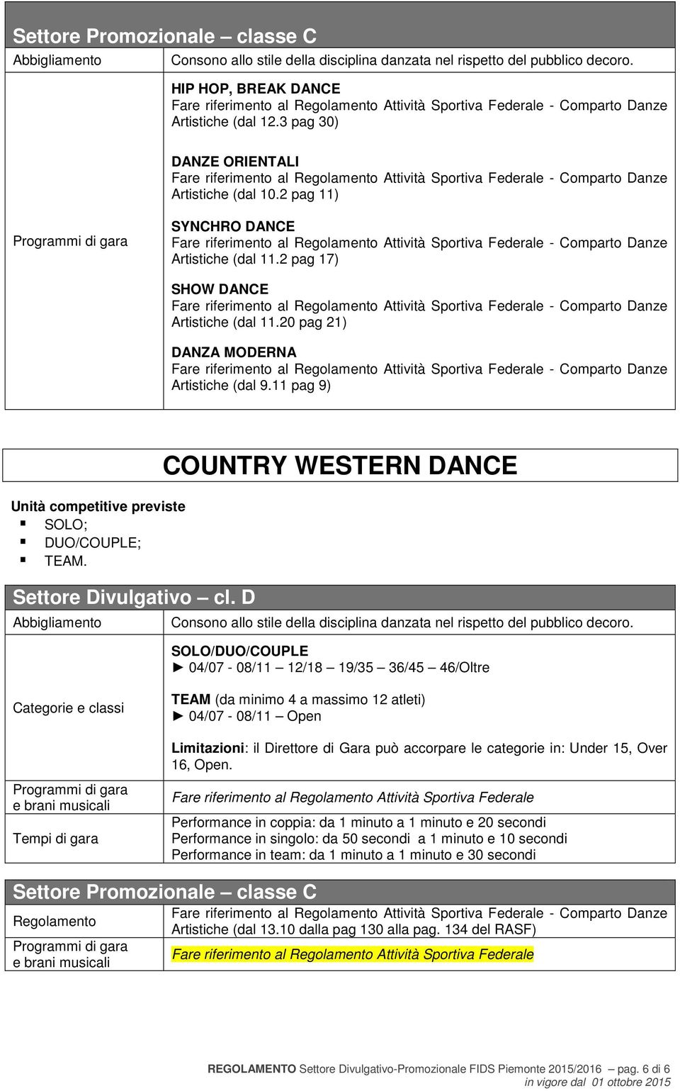 Settore Divulgativo cl. D COUNTRY WESTERN DANCE Consono allo stile della disciplina danzata nel rispetto del pubblico decoro.