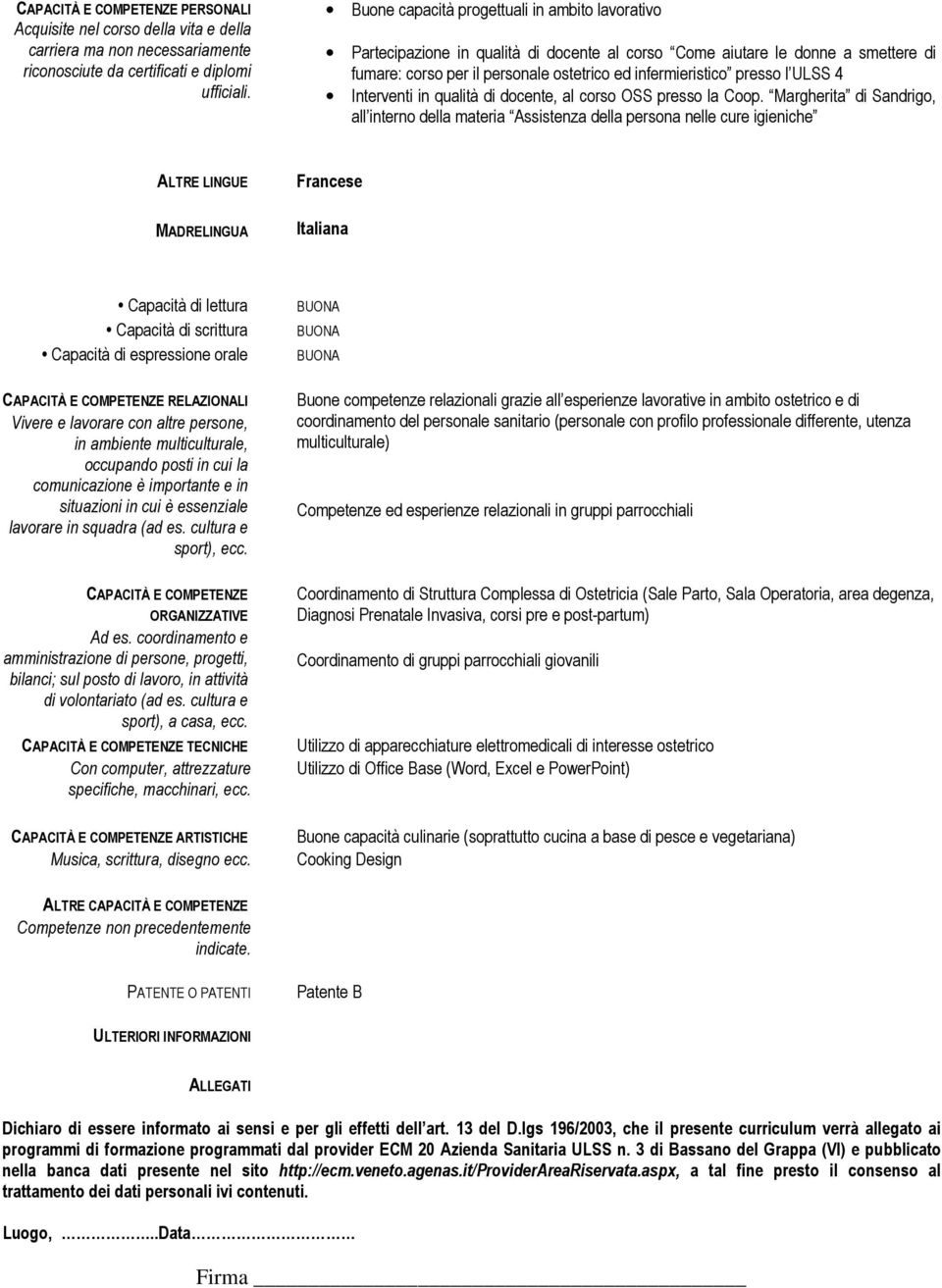 ULSS 4 Interventi in qualità di docente, al corso OSS presso la Coop.