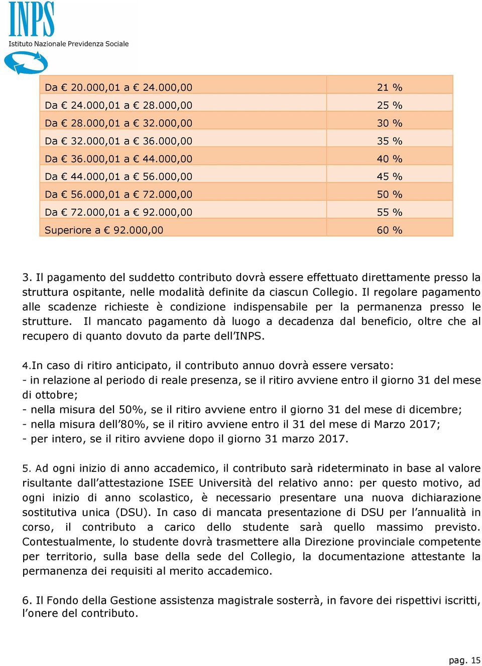 Il pagamento del suddetto contributo dovrà essere effettuato direttamente presso la struttura ospitante, nelle modalità definite da ciascun Collegio.