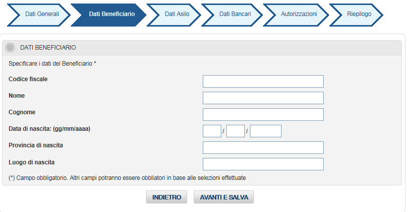 Figura 4: Dati Generali Dati anagrafici titolare Attenzione: Per poter proseguire è necessario che il codice fiscale immesso per il titolare sia presente nell Anagrafica dell