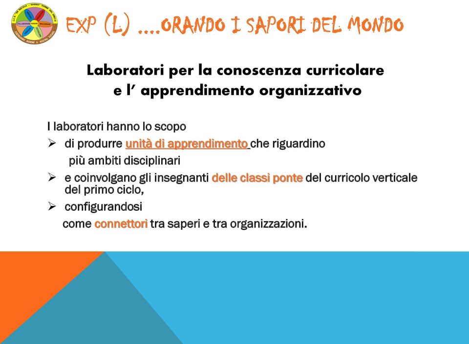 ambiti disciplinari e coinvolgano gli insegnanti delle classi ponte del curricolo