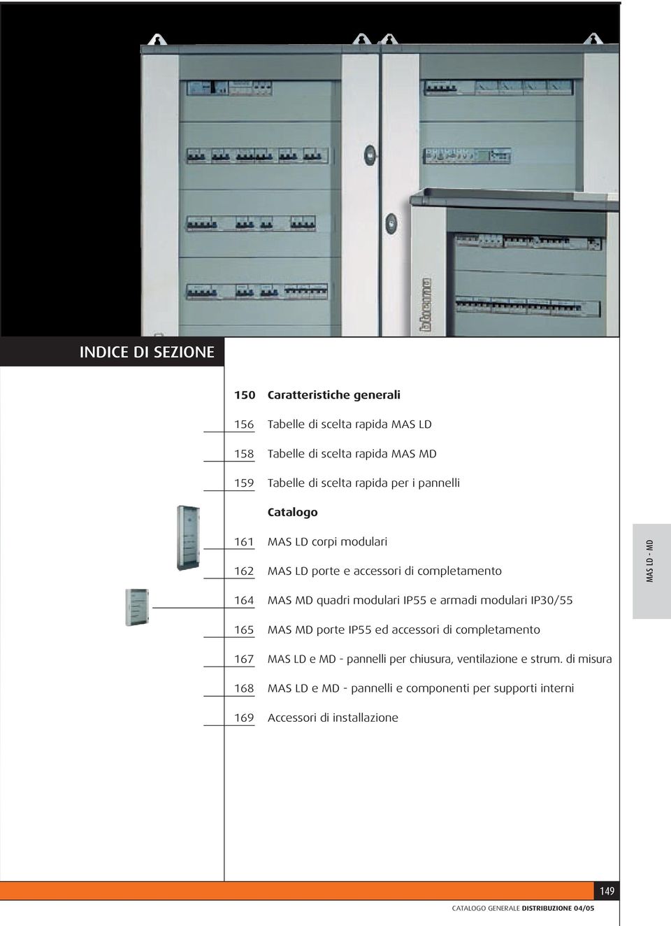 IP55 e armadi modulari IP30/55 165 MAS MD porte IP55 ed accessori di completamento 167 MAS LD e MD - pannelli per chiusura, ventilazione e