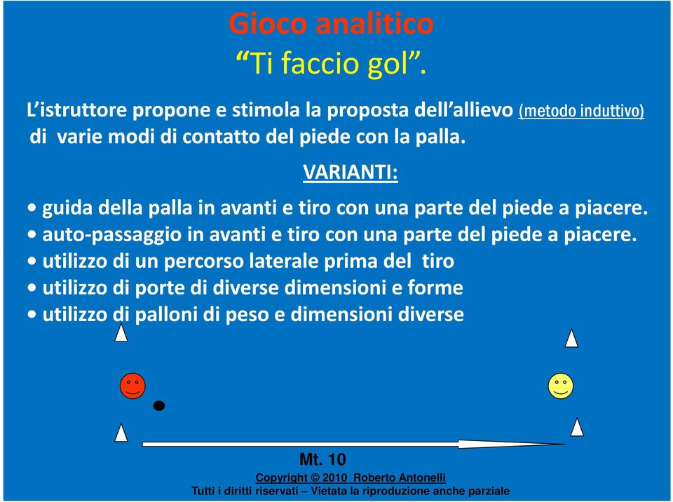 VARIANTI: metodo induttivo) guida della palla in avanti e tiro con una parte del piede a piacere.