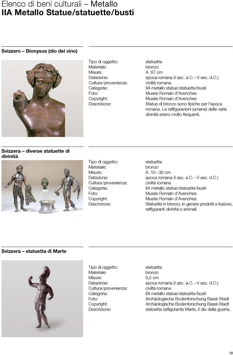 Le raffigurazioni (umane) delle varie divinità erano molto frequenti. Svizzera diverse statuette di divinità statuetta bronzo A.
