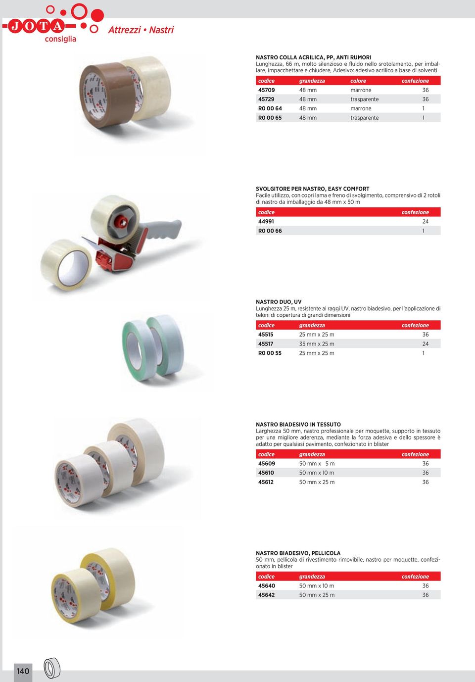 svolgimento, comprensivo di 2 rotoli di nastro da imballaggio da 48 mm x 50 m codice confezione 44991 24 R0 00 66 1 NASTRO DUO, UV Lunghezza 25 m, resistente ai raggi UV, nastro biadesivo, per l