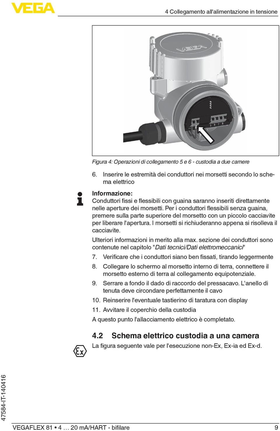 Per i conduttori flessibili senza guaina, premere sulla parte superiore del morsetto con un piccolo cacciavite per liberare l'apertura. I morsetti si richiuderanno appena si risolleva il cacciavite.