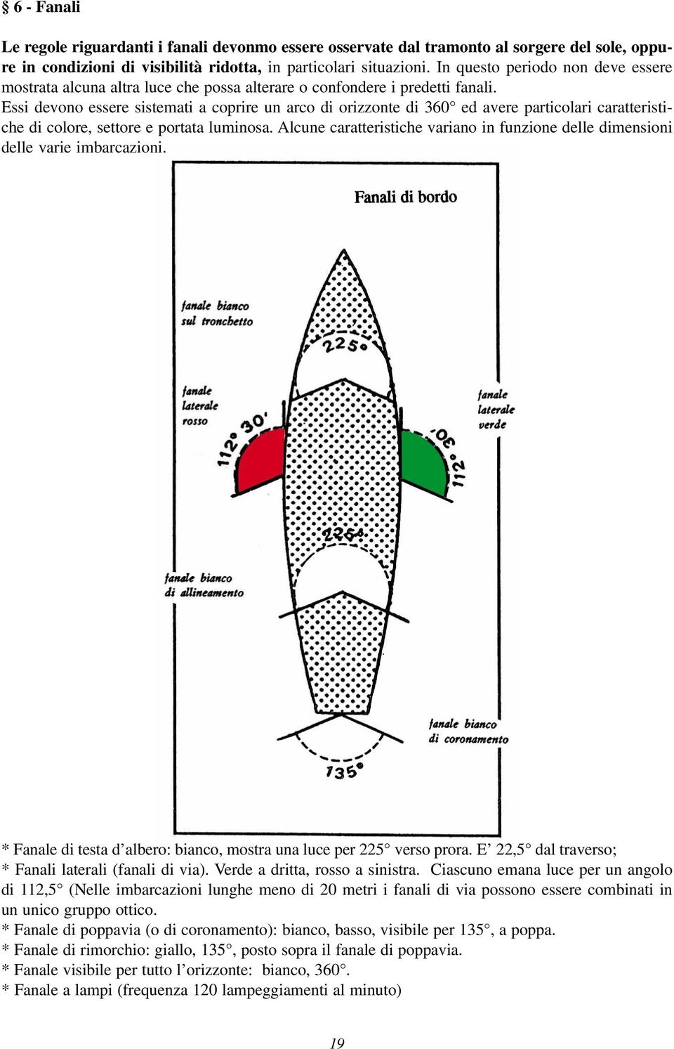 Essi devono essere sistemati a coprire un arco di orizzonte di 360 ed avere particolari caratteristiche di colore, settore e portata luminosa.