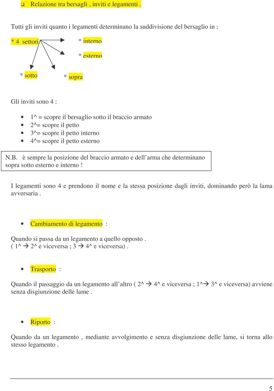 2^= scopre il petto 3^= scopre il petto interno 4^= scopre il petto esterno N.B. è sempre la posizione del braccio armato e dell arma che determinano sopra sotto esterno e interno!