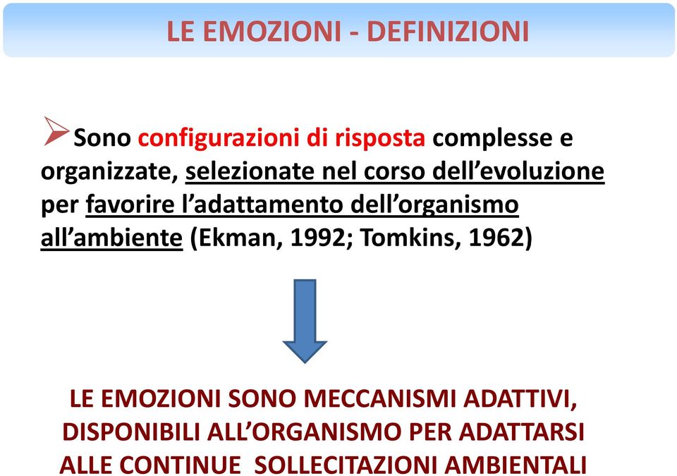 organismo all ambiente ambiente (Ekman, 1992; Tomkins, 1962) LE EMOZIONI SONO