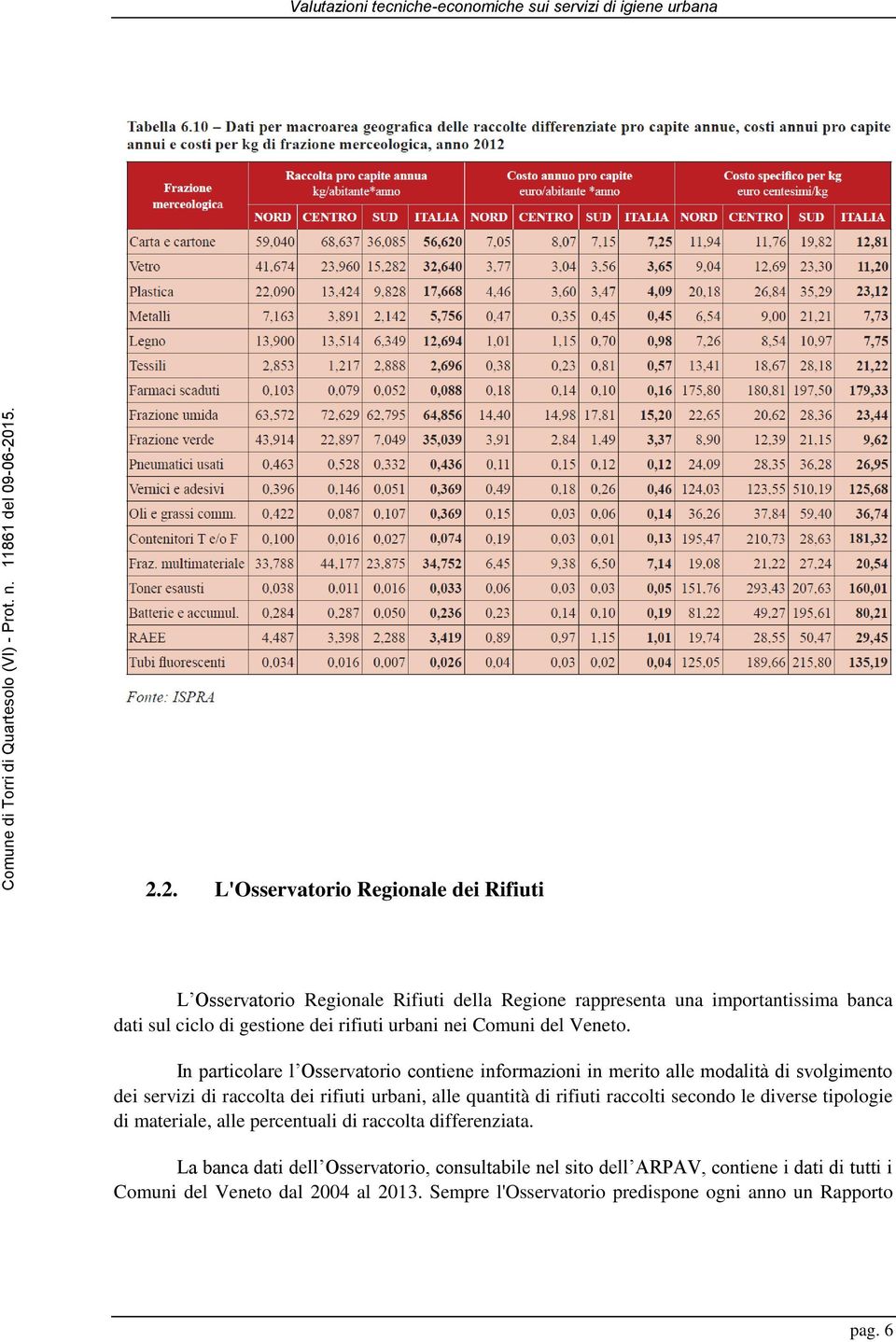 In particolare l Osservatorio contiene informazioni in merito alle modalità di svolgimento dei servizi di raccolta dei rifiuti urbani, alle quantità di rifiuti