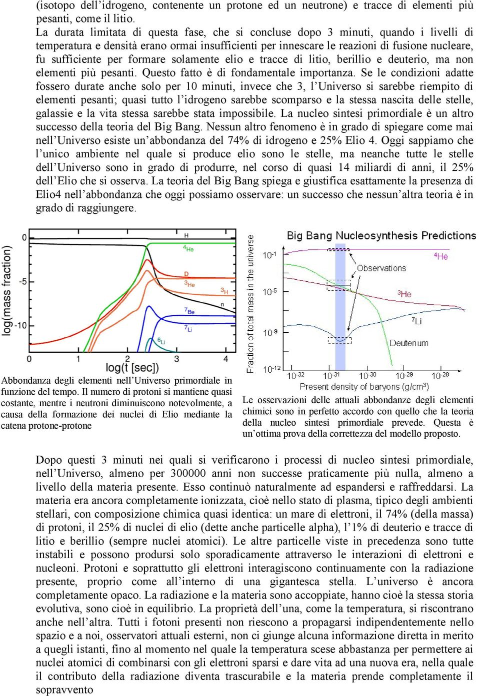 formare solamente elio e tracce di litio, berillio e deuterio, ma non elementi più pesanti. Questo fatto è di fondamentale importanza.