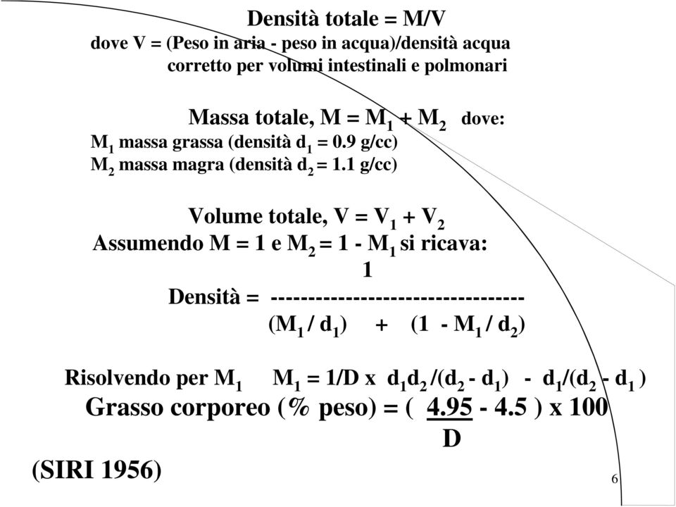 1 g/cc) dove: Volume totale, V = V 1 + V 2 Assumendo M = 1 e M 2 = 1 - M 1 si ricava: 1 Densità =
