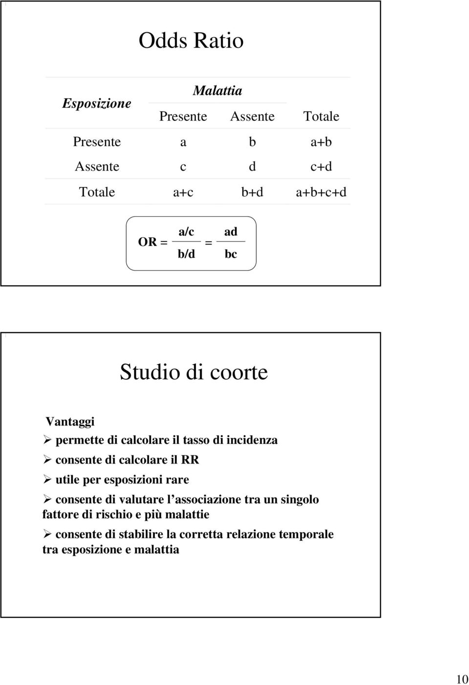 consente di calcolare il RR utile per esposizioni rare consente di valutare l associazione tra un singolo