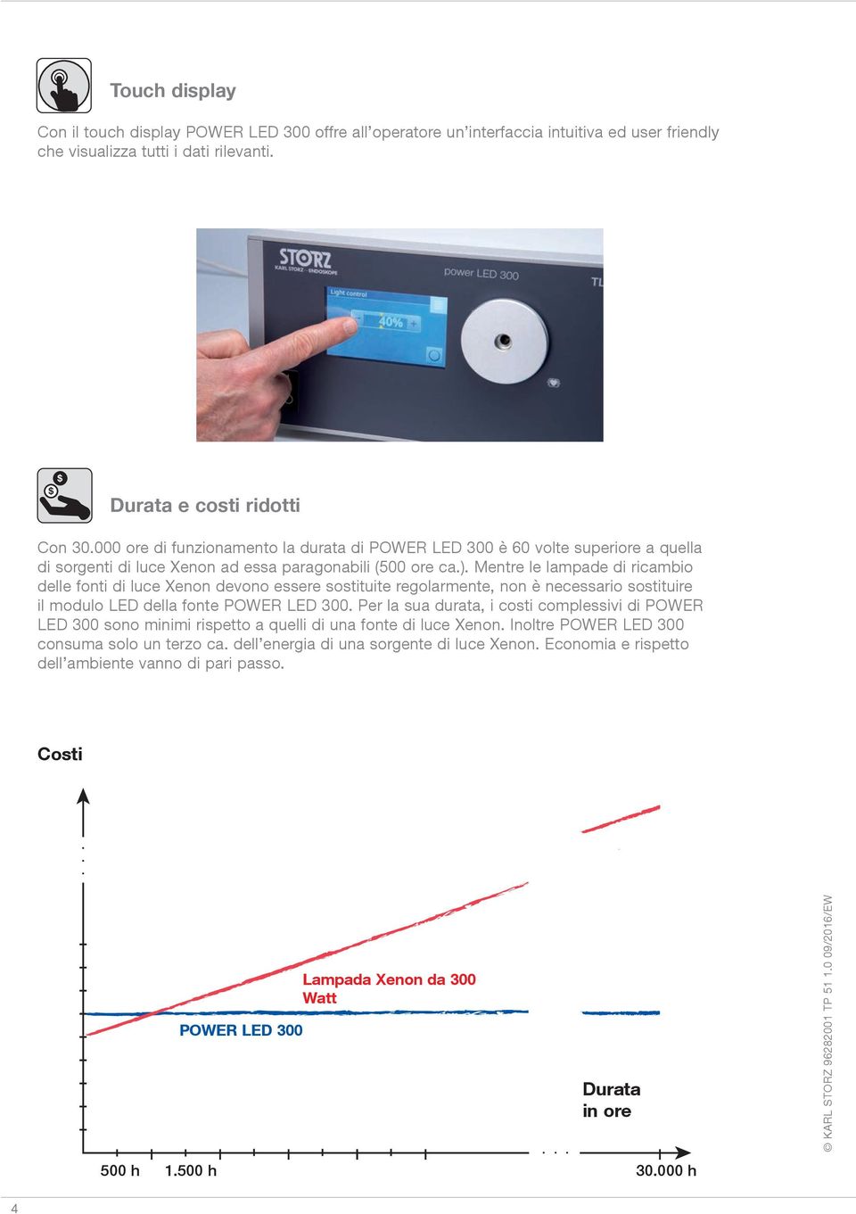 Mentre le lampade di ricambio delle fonti di luce Xenon devono essere sostituite regolarmente, non è necessario sostituire il modulo LED della fonte POWER LED 300.