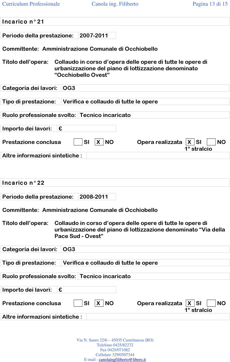 urbanizzazione del piano di lottizzazione denominato Occhiobello Ovest Importo dei