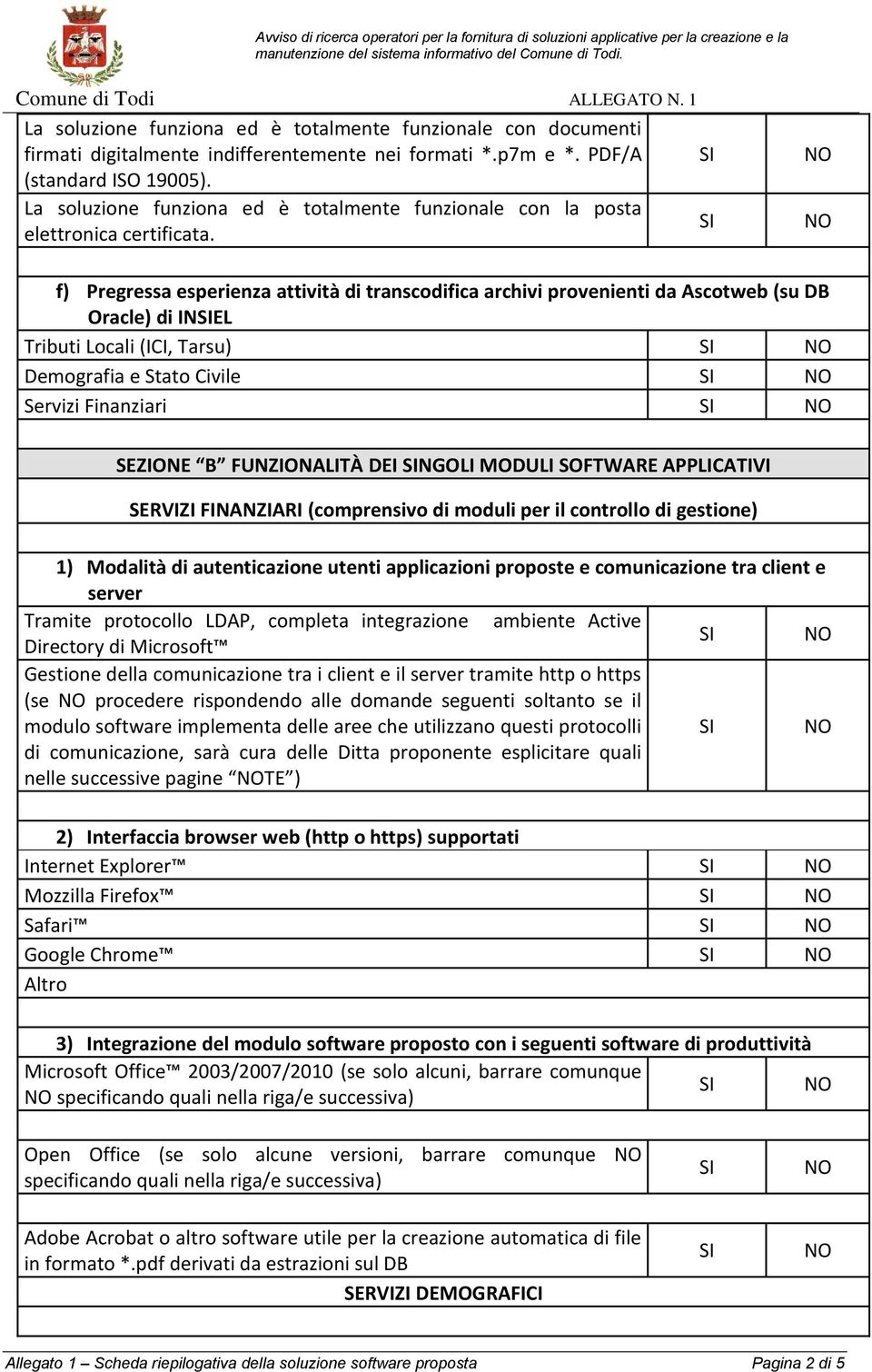 f) Pregressa esperienza attività di transcodifica archivi provenienti da Ascotweb (su DB Oracle) di INEL Tributi Locali (ICI, Tarsu) Demografia e Stato Civile Servizi Finanziari SEZIONE B