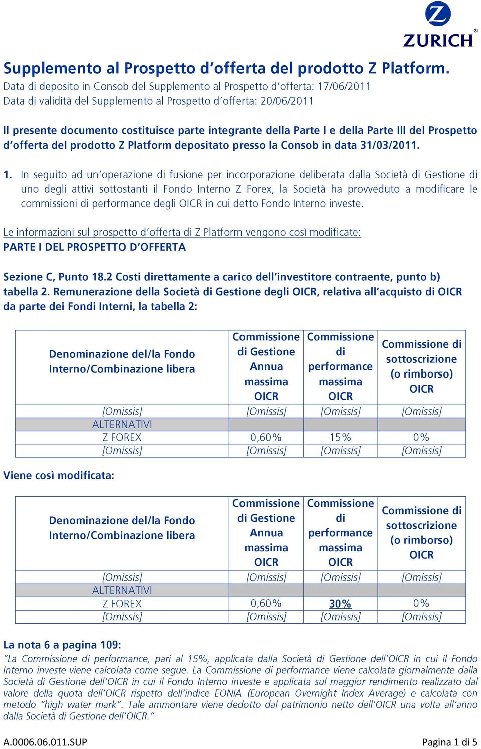 della Parte I e della Parte III del Prospetto d offerta del prodotto Z Platform depositato presso la Consob in data 31/03/2011. 1.