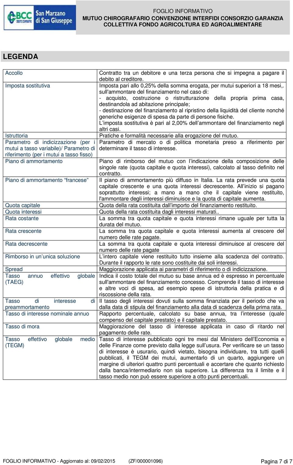 nominale annuo Tasso di mora Tasso effettivo globale medio (TEGM) Contratto tra un debitore e una terza persona che si impegna a pagare il debito al creditore.