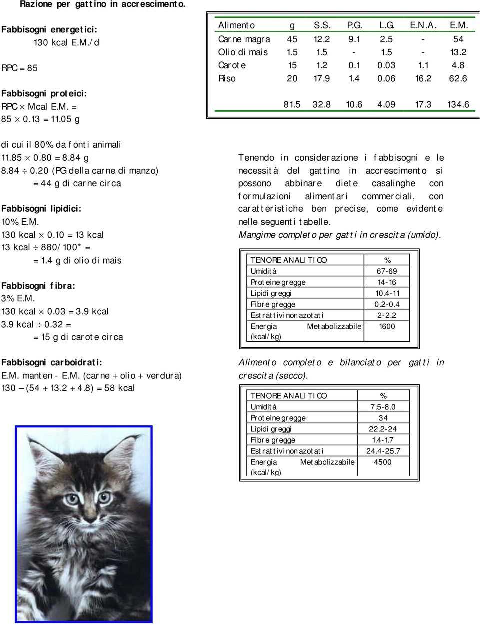 20 (PG della carne di manzo) = 44 g di carne circa 10% E.M. 130 kcal 0.10 = 13 kcal 13 kcal 880/100* = = 1.4 g di olio di mais 3% E.M. 130 kcal 0.03 = 3.9 kcal 3.9 kcal 0.