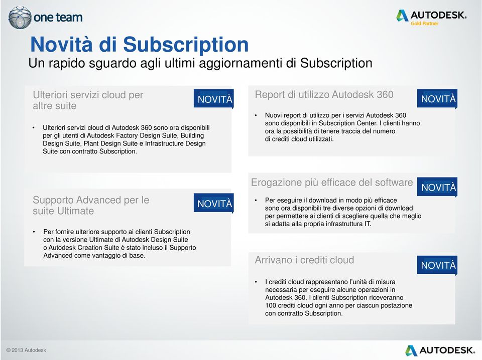 Report di utilizzo Autodesk 360 Nuovi report di utilizzo per i servizi Autodesk 360 sono disponibili in Subscription Center.