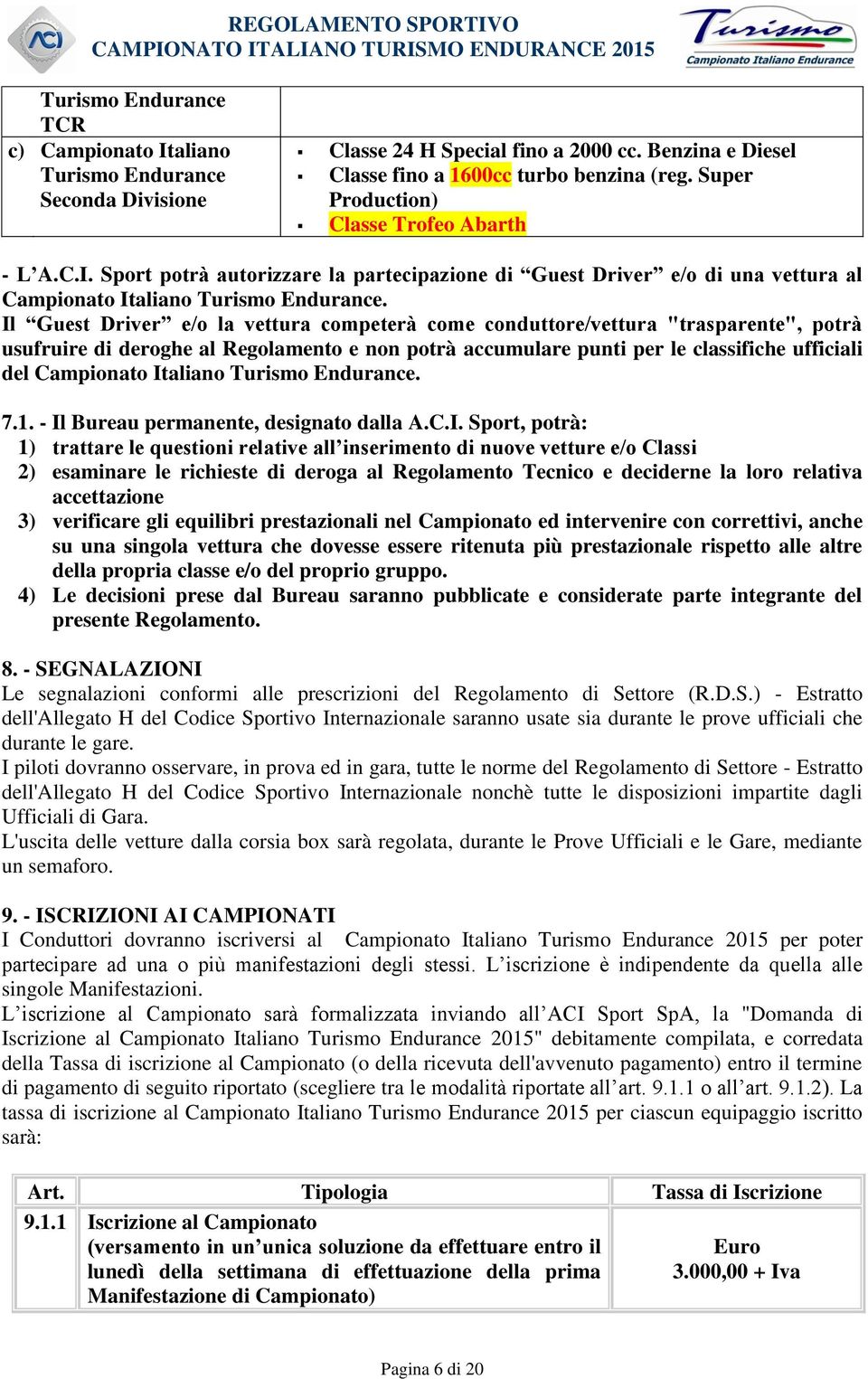 Il Guest Driver e/o la vettura competerà come conduttore/vettura "trasparente", potrà usufruire di deroghe al Regolamento e non potrà accumulare punti per le classifiche ufficiali del Campionato