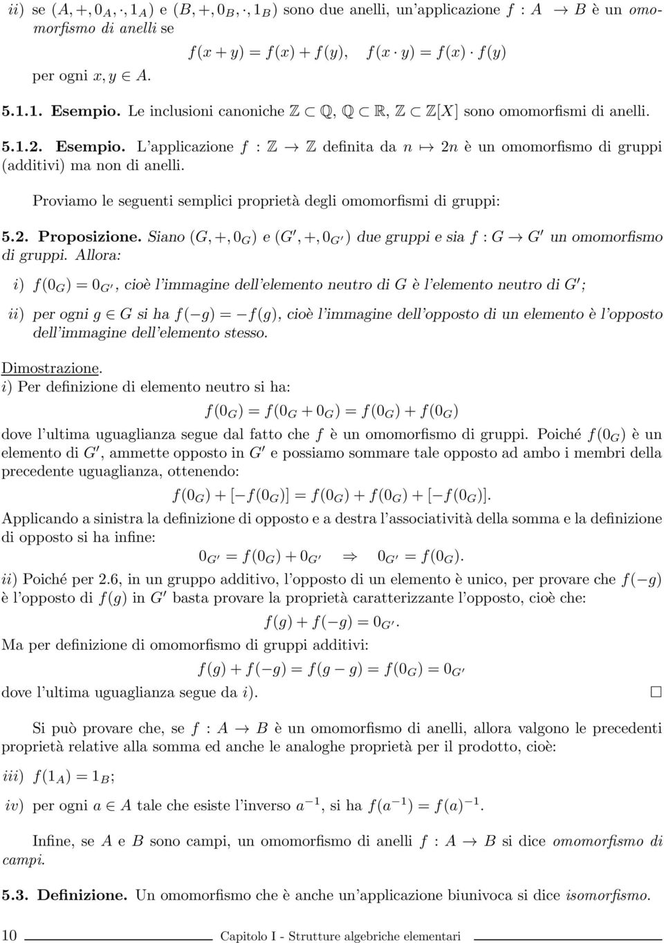 Proviamo le seguenti semplici proprietà degli omomorfismi di gruppi: 5.2. Proposizione. Siano (G,+,0 G ) e (G,+,0 G ) due gruppi e sia f : G G un omomorfismo di gruppi.