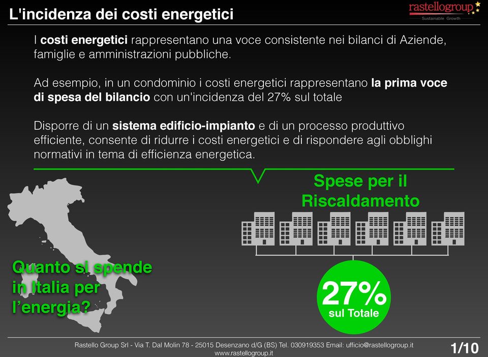 Ad esempio, in un condominio i costi energetici rappresentano la prima voce di spesa del bilancio con un'incidenza del 27% sul totale