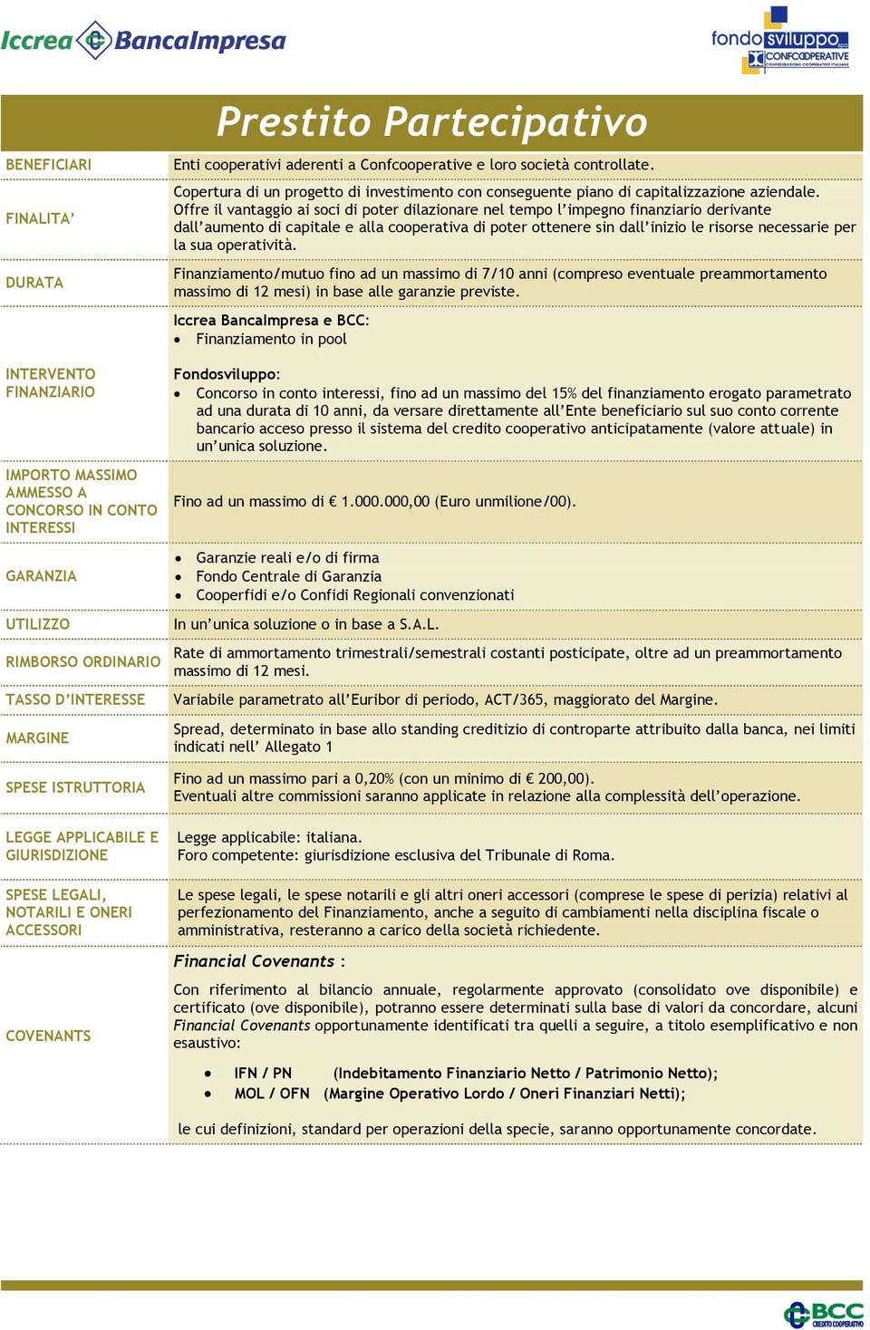 Copertura di un progetto di investimento con conseguente piano di capitalizzazione aziendale.