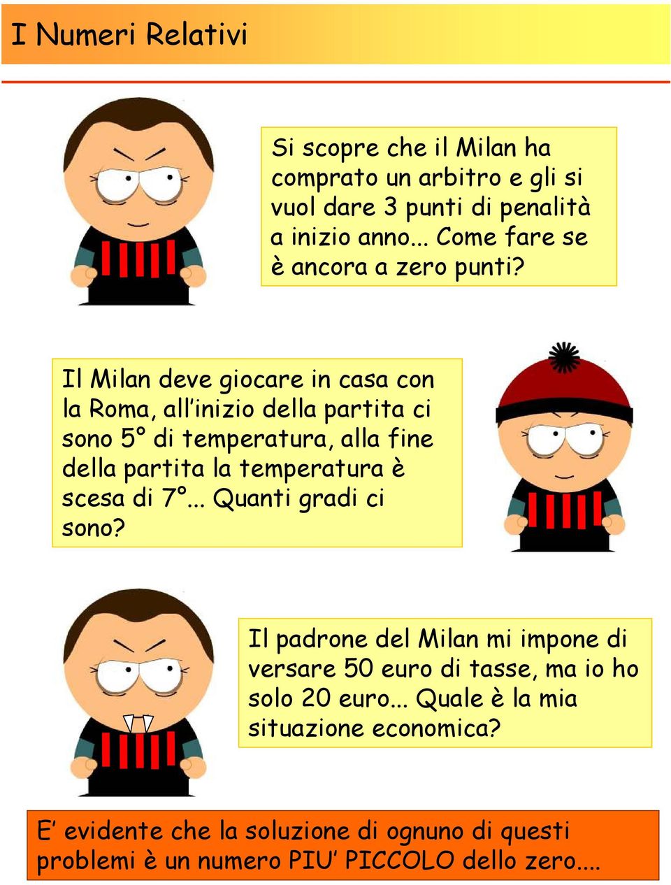 Il Milan deve giocare in casa con la Roma, all inizio della partita ci sono 5 di temperatura, alla fine della partita la