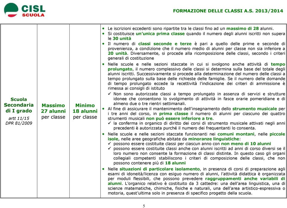 condizione che il numero medio di alunni non sia inferiore a 20 unità.