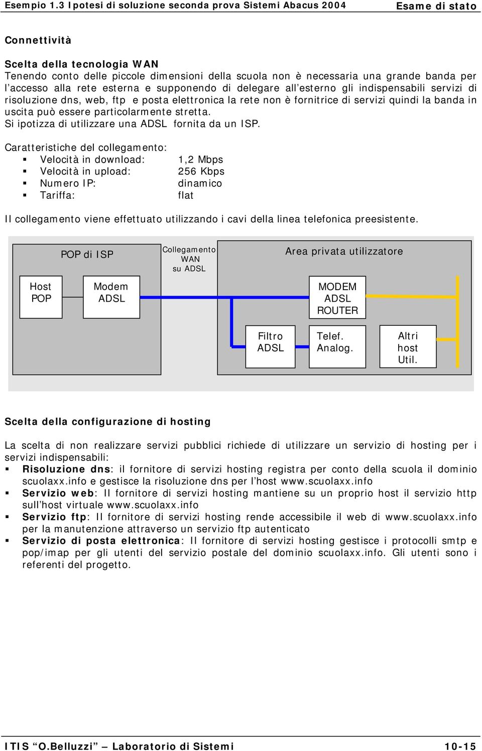 Si ipotizza di utilizzare una ADSL fornita da un ISP.