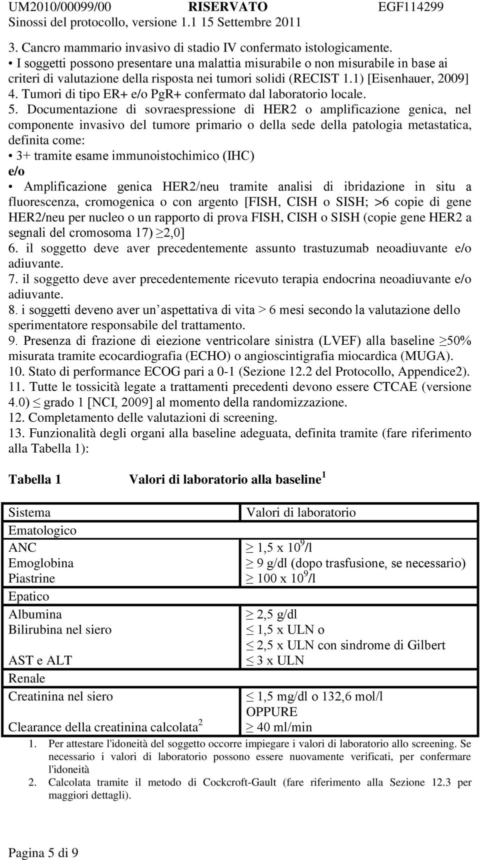 Tumori di tipo ER+ e/o PgR+ confermato dal laboratorio locale. 5.