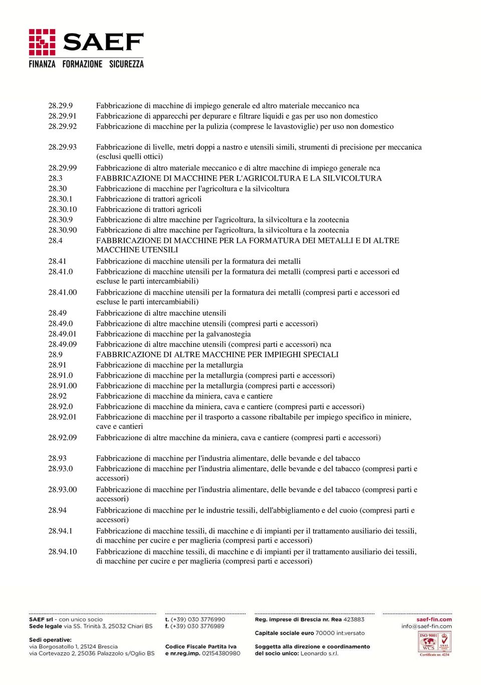 3 FABBRICAZIONE DI MACCHINE PER L'AGRICOLTURA E LA SILVICOLTURA 28.30 Fabbricazione di macchine per l'agricoltura e la silvicoltura 28.30.1 Fabbricazione di trattori agricoli 28.30.10 Fabbricazione di trattori agricoli 28.