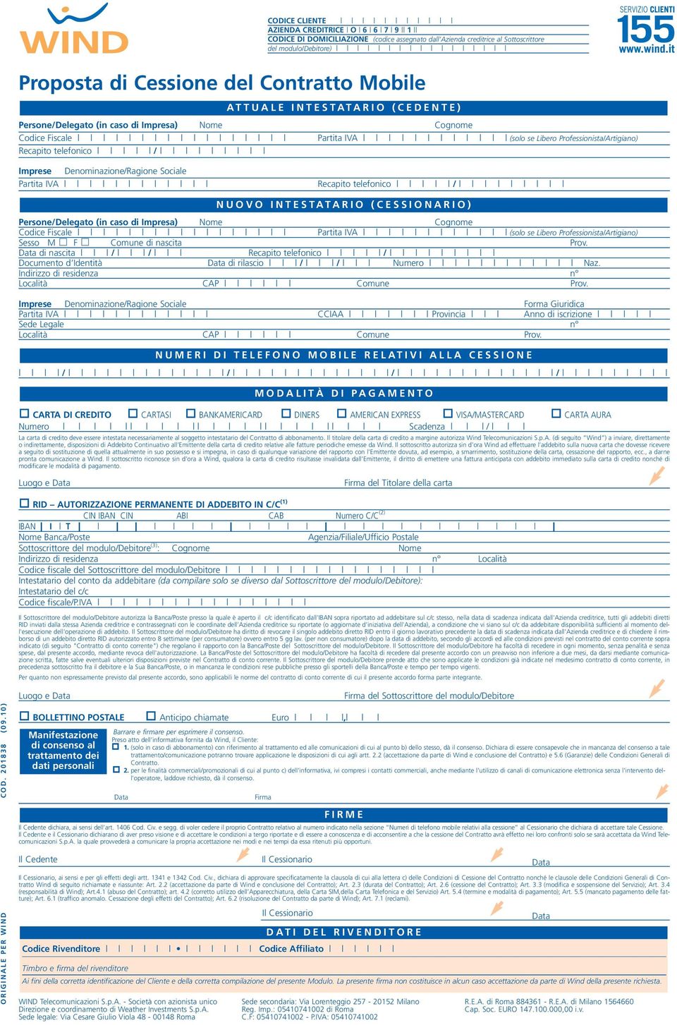 Forma Giuridica Luogo e del Titolare della carta