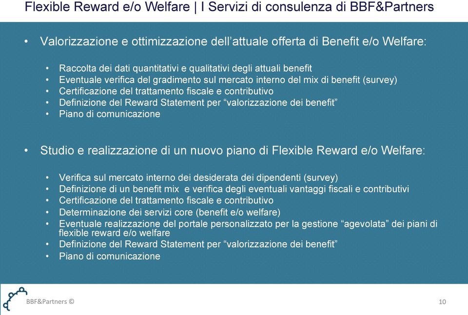 valorizzazione dei benefit Piano di comunicazione Studio e realizzazione di un nuovo piano di Flexible Reward e/o Welfare: Verifica sul mercato interno dei desiderata dei dipendenti (survey)