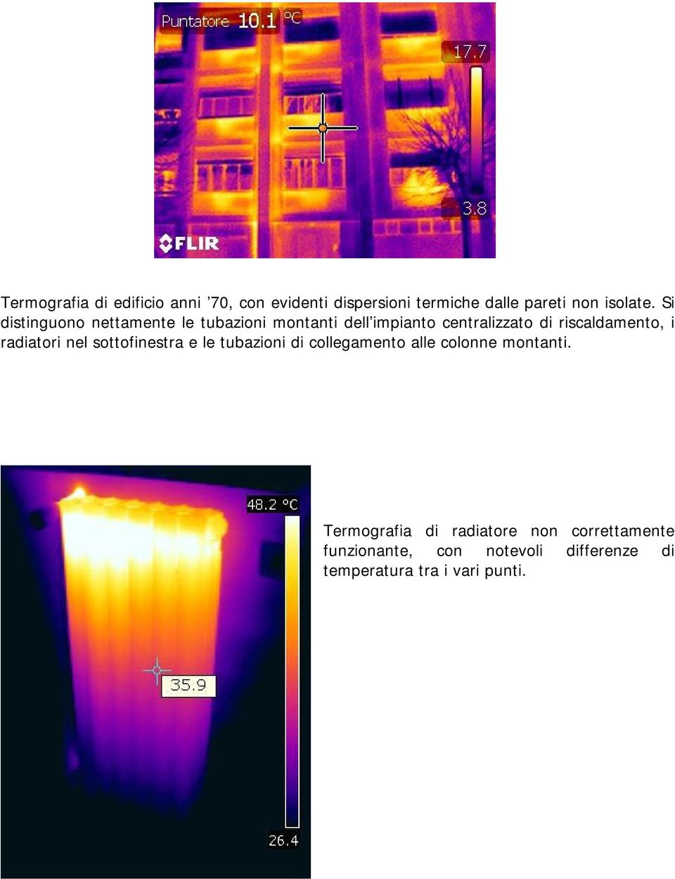 radiatori nel sottofinestra e le tubazioni di collegamento alle colonne montanti.