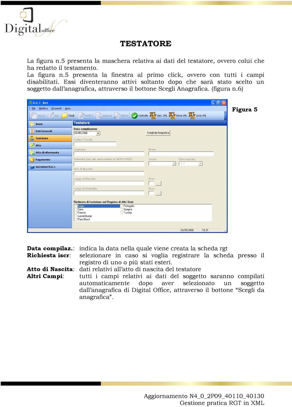 : indica la data nella quale viene creata la scheda rgt Richiesta iscr: selezionare in caso si voglia registrare la scheda presso il registro di uno o più stati esteri.