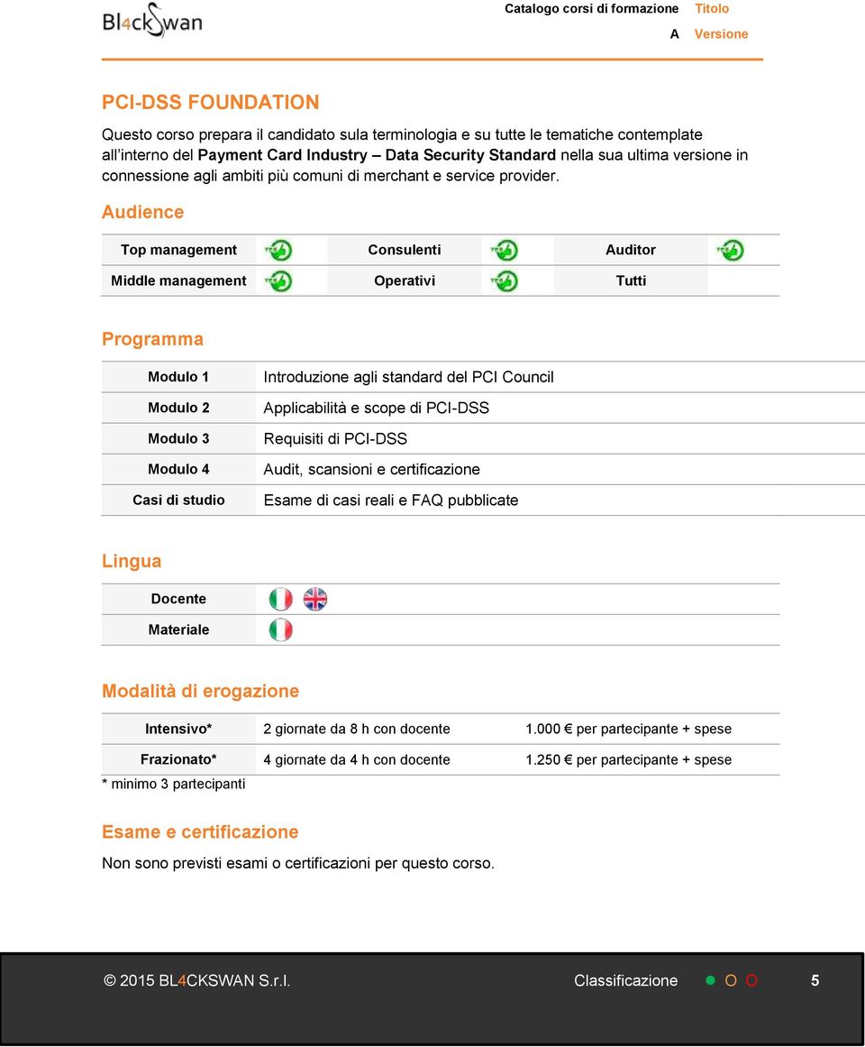 udience Top management Consulenti uditor Modulo 4 Casi di studio Introduzione agli standard del PCI Council pplicabilità e scope di PCI-DSS Requisiti di PCI-DSS udit, scansioni e