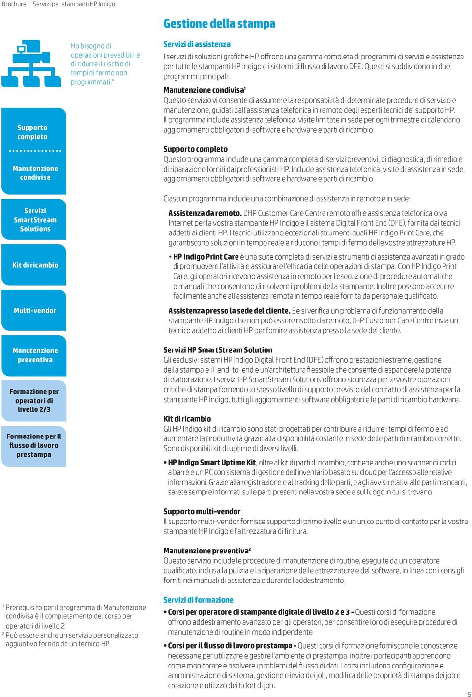 " Gestione della stampa Servizi di assistenza I servizi di soluzioni grafiche HP offrono una gamma completa di programmi di servizi e assistenza per tutte le stampanti HP Indigo e i sistemi di flusso