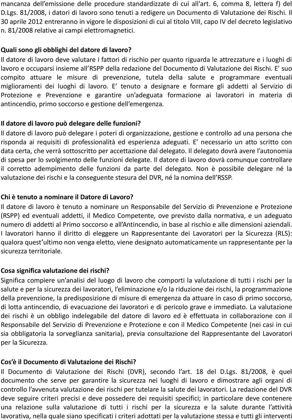 Quali sono gli obblighi del datore di lavoro?