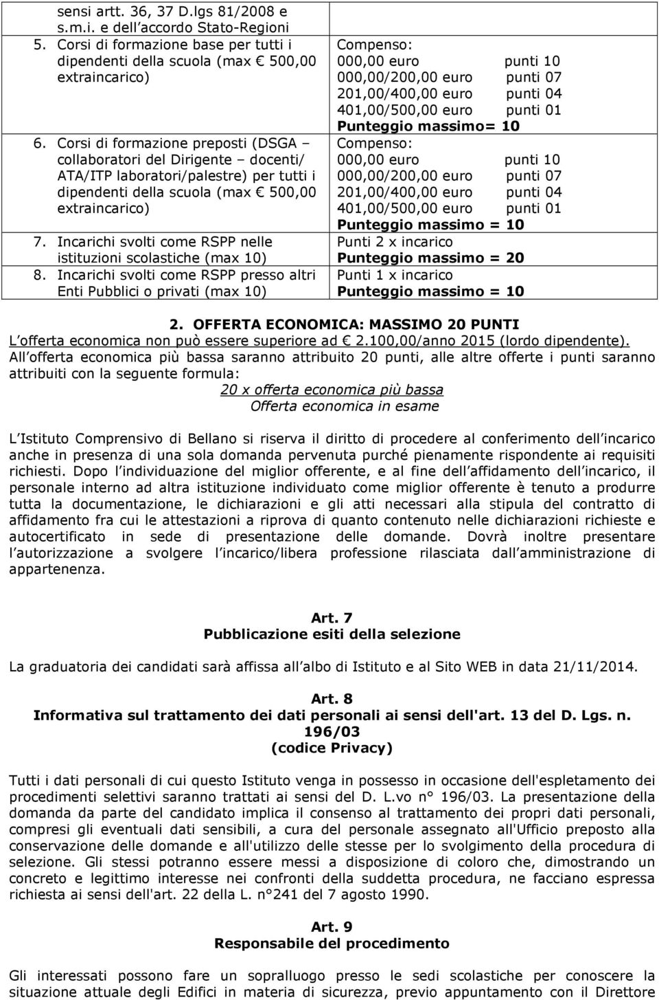 Incarichi svolti come RSPP nelle istituzioni scolastiche (max 10) 8.