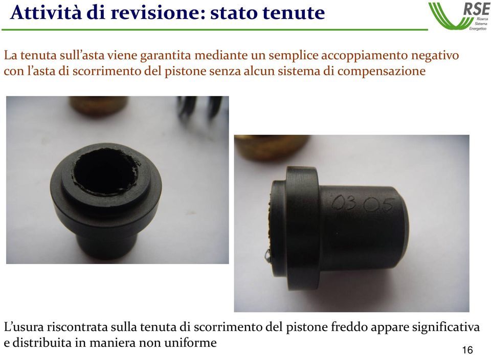 pistone senza alcun sistema di compensazione L usura riscontrata sulla tenuta