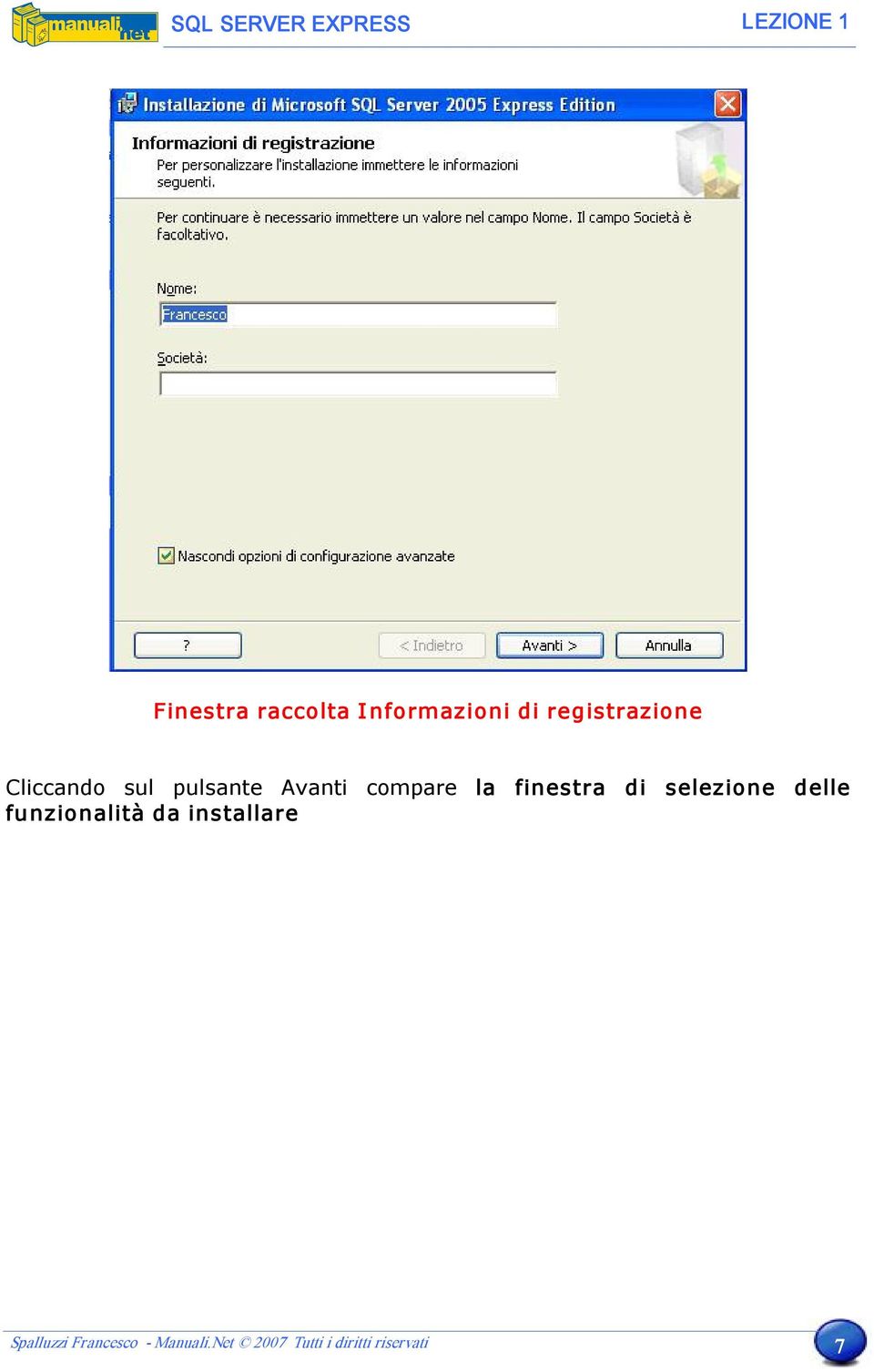 di selezione delle funzionalità da installare